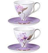 KAMMAK Ceramic Coffee Cups Saucers Set of 2, Porcelain Espresso Cup with Saucer, 8.45 oz Handcraf...