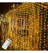 WATERGLIDE 300 LED Curtain Lights, Remote Control Christmas Decorative Hanging String Lights, 8 L...