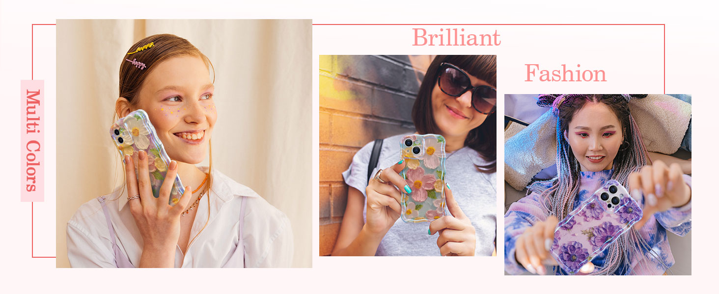 Collage of three images showing colorful phone cases. People holding and displaying cases with various designs and patterns.