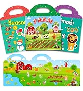 Reusable Sticker Book for Kids, 3 Sets Educational Learning Toys Travel Stickers Activity Books f...