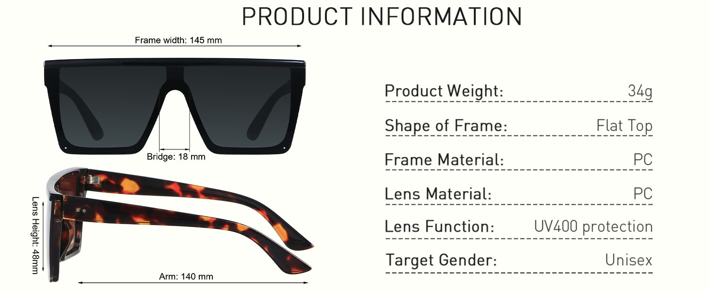 LYZOIT Square Oversized Sunglasses for Women Men Big Flat Top Fashion Shield Large UV Rimless Shades
