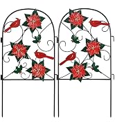 hogardeck Outdoor Christmas Decorations, 2 Pcs Metal Fence Floral Decorative Garden Stakes with P...