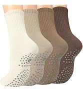 Toes Home Pilates Socks for Women with Non Slip Grippers, Yoga Crew Socks for Barre Hospital Stic...