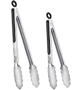 Hotec Stainless Steel Kitchen Tongs, Set of 2-9" and 12", Locking Metal Food Tongs for Cooking, S...