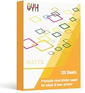 QYH Premium Matte Printable Vinyl Sticker Paper 120 Sheets 8.5"x11" White - Waterproof, Residue-F...