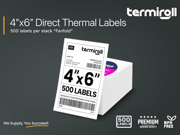 4”x6” Direct Shipping Thermal Labels - 500 Labels / Fanfold Stack by Termiroll