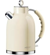 ASCOT Electric Kettle, 1.5L Stainless Steel Interior Water Boiler, Cream | 1500W Fast Boiling, Pl...