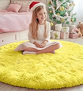 PAGISOFE Round Area Rugs 5Ft, Fluffy Yellow Carpets for Bedroom Girls,Cute Rug for Girls Room,Fuz...