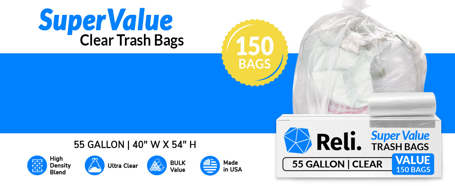 SuperValue Clear Trash Bags 55 Gallon (150pk)