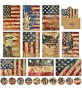 Whaline 50 Pack Patriotic Greeting Cards Boxed Vintage American Flag Blank Note Cards with Envelo...