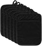 R HORSE 6Pcs Pot Holder with Pocket for Kitchen Black Pot Holders Set Cotton Heat Resistant Potho...