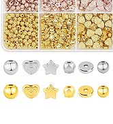 Redtwo 2300 Pcs Gold Spacer Beads Set for Jewelry Making, 6 Shapes Round Star Heart Pineapple Fla...