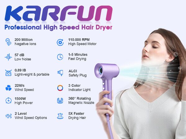 110000 RPM Hair Dryer, High-Speed Brushless Motor Fast Drying Blow Dryer, 57dB Low Noise Hair Dryer