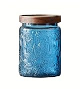 Vintage Glass Jar, 23.7 FL OZ Glass Jar with Solid Wood Lid, Loose Tea Storage, Blue Sunflower St...