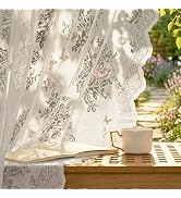 NICETOWN Outdoor Sheer Curtains for Patio 2 Panels, Rose & Butterfly Embroidered Lace Curtains fo...