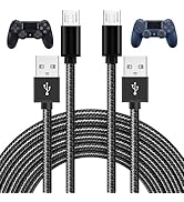 PS4 Controller Charger Cable 2-Pack 10FT Nylon Braided Micro USB Cord Play and Charger Data Sync ...