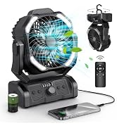 Portable Rechargeable Camping Fan - 20000mAh Cordless Battery Powered Tent Fans with LED Lantern,...