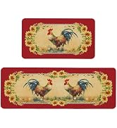 Kuyuayee Farmhouse Kitchen Mats Set of 2 Non-Slip Red Farm Rooster Kitchen Rugs Seasonal Home Dec...
