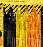 Construction Foil Fringe Curtains Backdrop Birthday Party Decorations