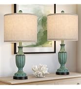 TOBUSA Farmhouse Living Room Table Lamps Set of 2, Green Rustic Vintage Table Lamps for Bedroom N...