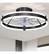 HOMIFORCE Ceiling Fans with Lights Low Profile,19.7'' Flush Mount 3000-6000K Dimmable Led Ceiling...