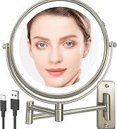 JANEEVA Rechargeable Lighted Makeup Mirror Wall Mounted, 8 Inch Double Sided 1X/10X Magnifying Mi...