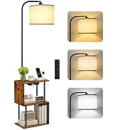 OUTONLIFE Dimmable Floor Lamp with Table & Charging Station, S-Shaped Side End Table with Remote,...