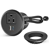 2 inch Desk Power Grommet Outlet, Recessed Power Strip Socket with 2 USB, 18W PD Fast ChargingUSB...