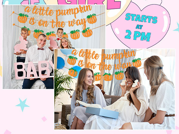 A Little Pumpkin Is On The Way Banner with Pumpkin Garland
