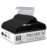 Smartor Black Velvet Hangers 60 Pack, Space Saving Clothes Hangers with Tie Bar, Non-Slip Felt Ha...