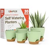 Green Self Watering Pots 20 Pack, Indoor and Outdoor Plant Pots with Wick Rope & Drainage Holes, ...