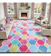 ONASAR Checkered 8x10 Area Rugs for Living Room, Large Fluffy Pink Rainbow Colorful Rug for Girls...