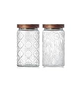 Vintage Glass Jars with Wood Lids - Airtight Canisters Sets for Kitchen Countertop and Bathroom, ...