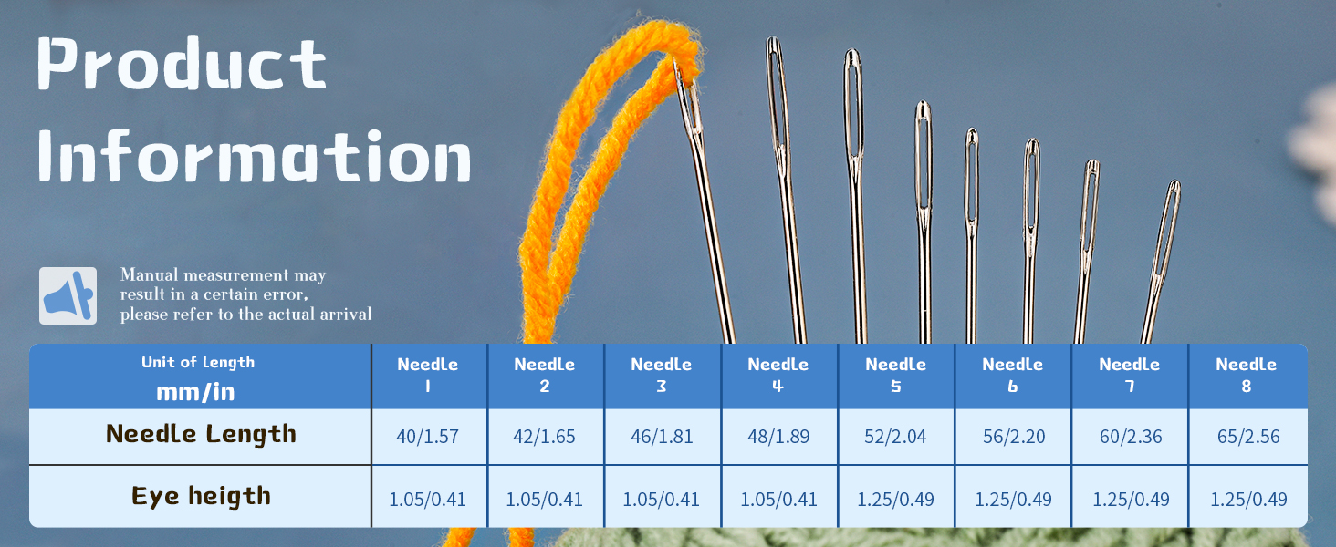 8 sizes/40 pcs Large-Eye Blunt Needles