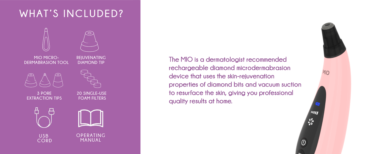 mio, dermatologist recommended rechargeable diamond microdermabrasion device