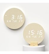 mooas Wood Moon Cordless Mini Digital LED Wall Clock, Date, Temperature, Auto Brightness, Digital...