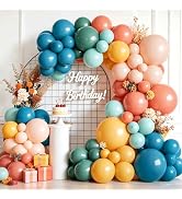 Boho Rainbow Balloon Arch Kit,Retro Colorful Balloon Garland with Dusty Teal Blue Yellow Light Or...