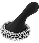 SUBEKYU Cast Iron Scrubber with Silicone Handle, Stainless Steel Cast Iron Skillet Cleaner Chainm...