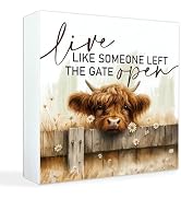 Sahjzk Live Like Someone Left the Gate Open Bathroom Sign 5x5 Wooden Box | Funny Highland Cow Bat...