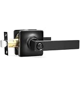 GOBEKOR 1 Pack Square Privacy Door Levers Matte Black Lever Door Handles Interior for Bedroom and...