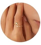 Turandoss Gold Rings for Women Girls - Non Tarnish Dainty 14K Gold Plated Adjustable Letter Rings...