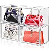 DILIBRA Set of 4 Plastic Purse Storage Organizer for Closet, Acrylic Display Case for Purse and H...