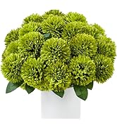 SITUMEIZI 12 Pcs Green Artificial Chrysanthemums Flowers Ball Flower Fake Mums Silk for Wedding H...