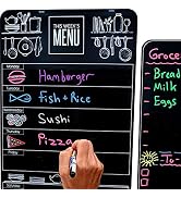 Cute 10"x16" Magnetic Dry-Erase Weekly Menu Blackboard for Kitchen Fridge (with 8 Bright Chalk Ma...
