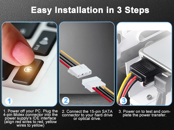 SATA 15 Pin Male to Molex LP4 Female Power Cable