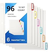 Binder Dividers with Tabs, White Sheet Protectors for 3 Ring Binder, 3 Hole Punch Dividers in 6 C...