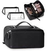 Prite 3 Pcs Makeup Bag Set Travel Cosmetic Organizer Vegan Leather Waterproof Toiletry Bag with 2...