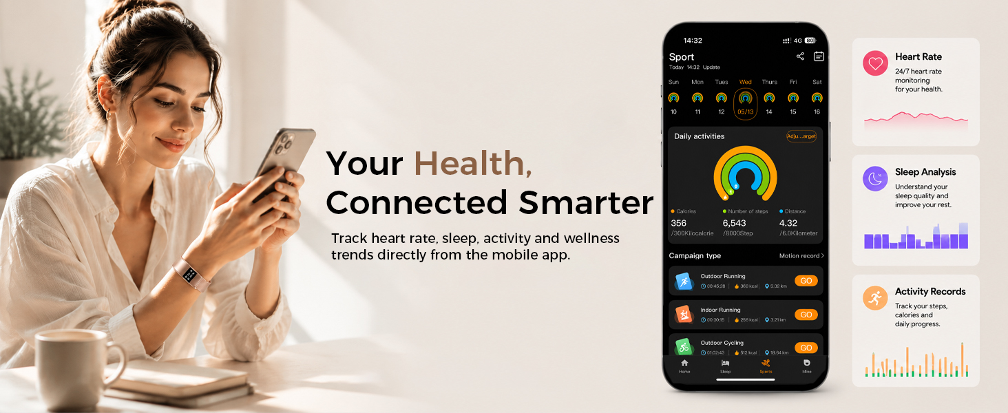 You can view your sports data in real time on the mobile app, with everything clear at a glance.