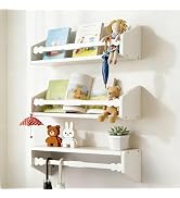 comfoyar Nursery Floating Book Shelves for Wall Set of 3, 15.7 Inch Solid Pine Natural Wood Hangi...