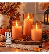 Homemory Orange Glass Flameless Candles, Fall Decor, Remote Timer, 3 Pack | Glass flameless candl...